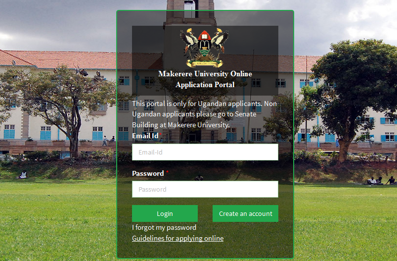 Makerere University student portal application for admission