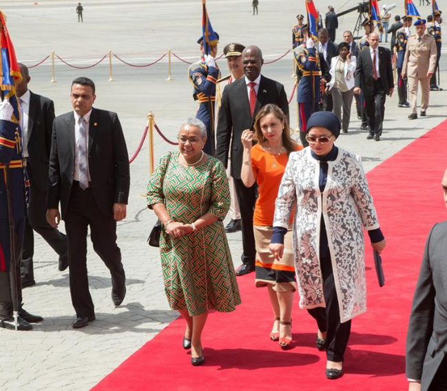 Kenyan First Lady Margaret Gakuo Kenyatta arriving in London for Somalia April 2017 Summit