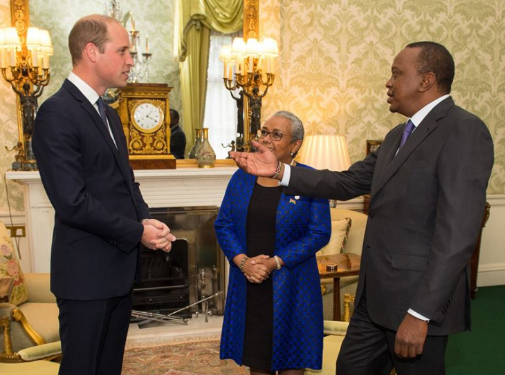 Photo of Prince William at Buckingham Palace, London with President Uhuru Kenyatta and first lady Margaret Gakuo Kenyatta