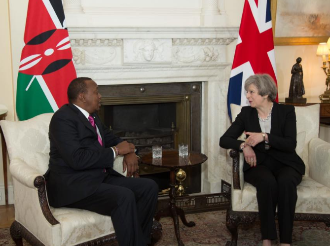 President Uhuru Kenyatta with British PM Theresa May in London, May 2017