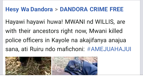 The Facebook post ton Mwanii's gunning down 