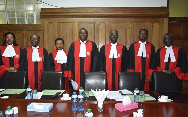 Kenya Supreme Court Judges from Left, Justices Njoki Ndungu, Jackton Ojwang, Philomena Mwilu (Deputy Chief Justice),David Maraga (Chief Justice), Mohammed K. Ibrahim, Smokin Wanjala and Isaac Lenaola