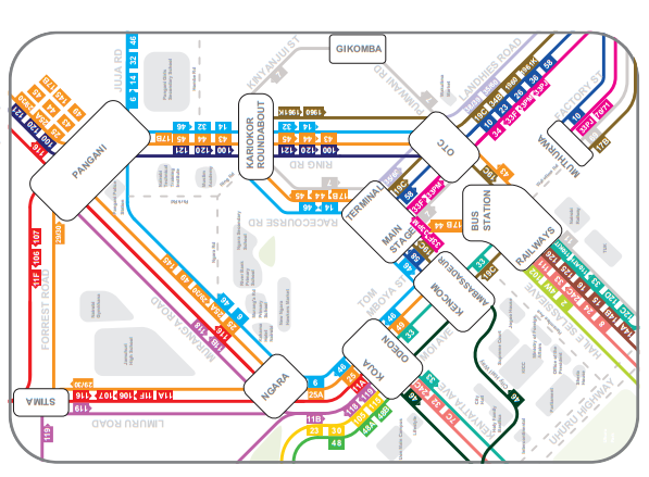 All Matatu Route Numbers in Nairobi City, Kenya: Stage Map for public transport