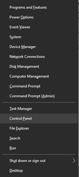 Select Control Panel from the list