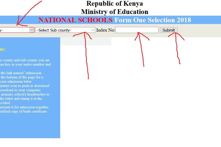 website page for downloading form one admission letter