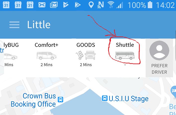  Select Shuttle Option in the Little Ap