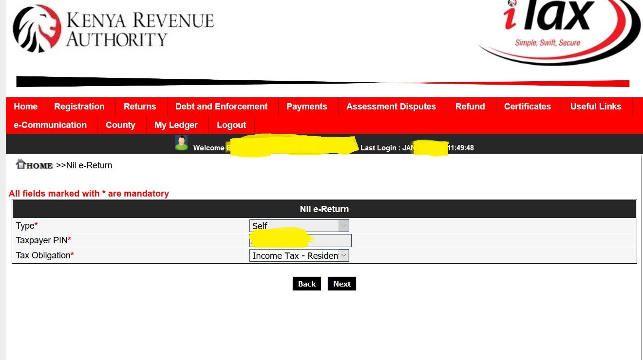  Income Tax Obligation page on Itax portal