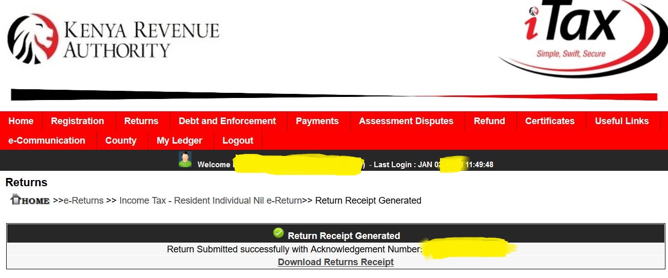 Downloading pdf of Kra tax acknowledgement receipt