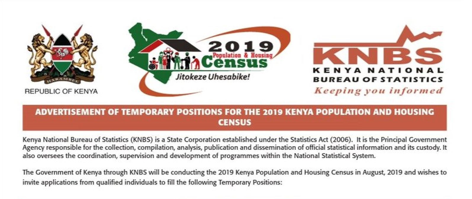 A guide on how to apply for census 2019 jobs for enumerators, content and ICT supervisors