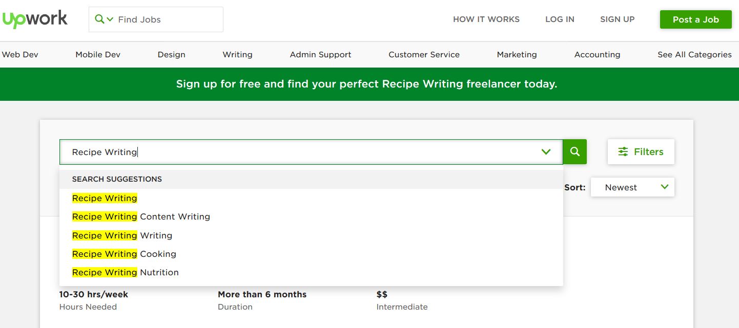 make money writing food recipe articles on freelance platforms like upwork