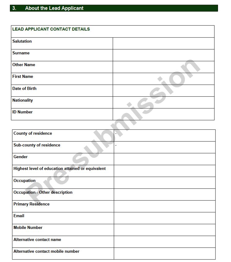 About Mbele Na Mbiz Lead applicant form