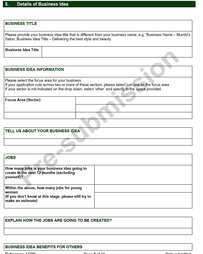 Mbele Na Mbiz Details of the business form section/