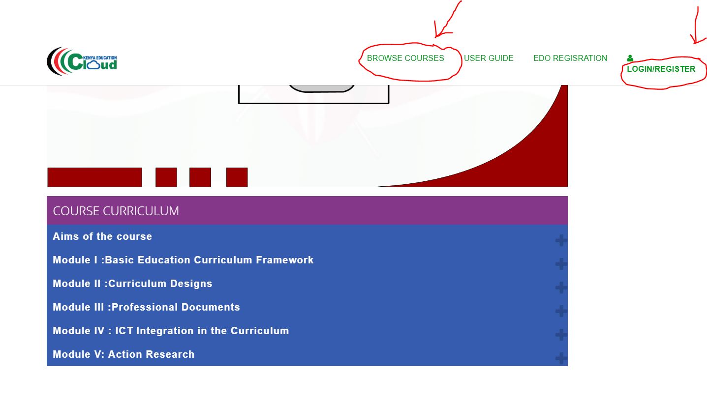 Elimika Courses registration guide for teachers interested in ICT and CBC training by KICD