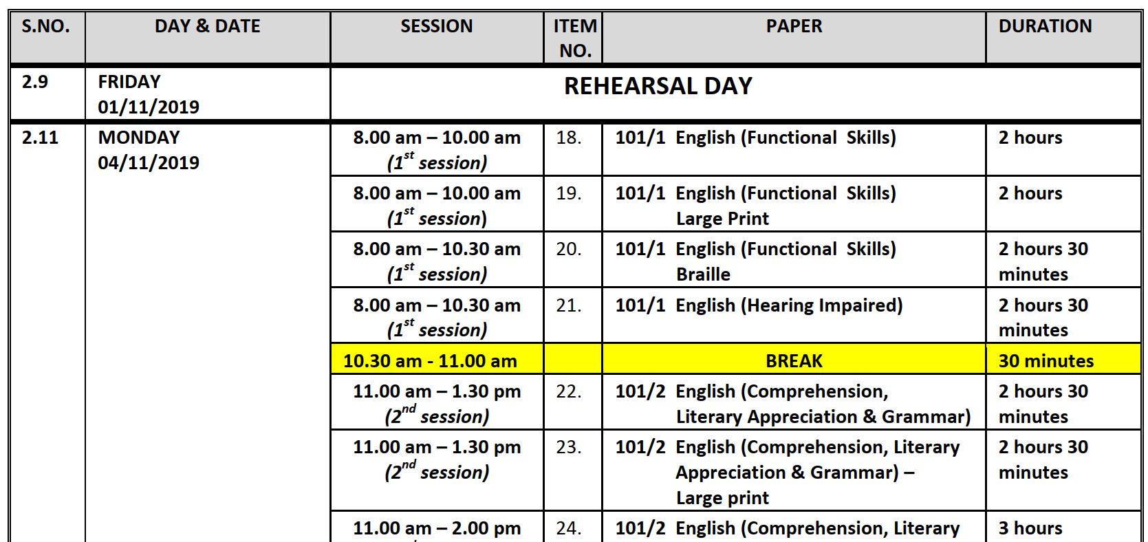 KNEC KCSE 2019 Exams Days and Dates when each Subjects will Start and End