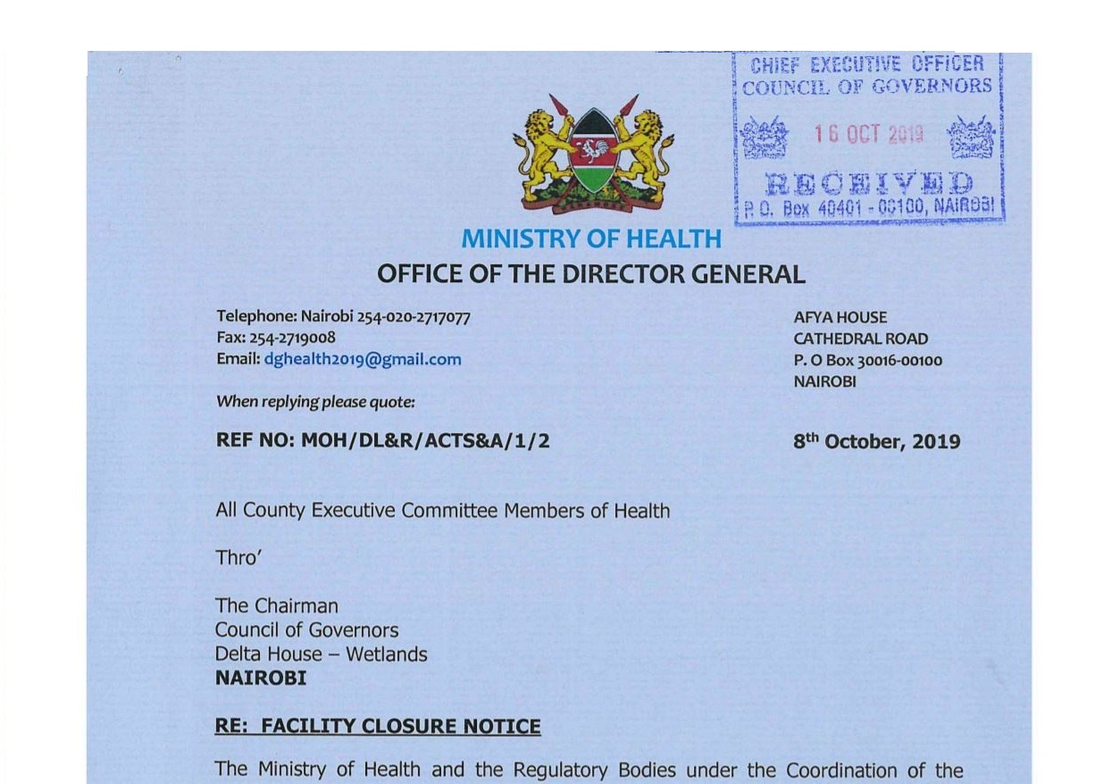 List of hospitals and Clinics Closed the ministry of education in kenya