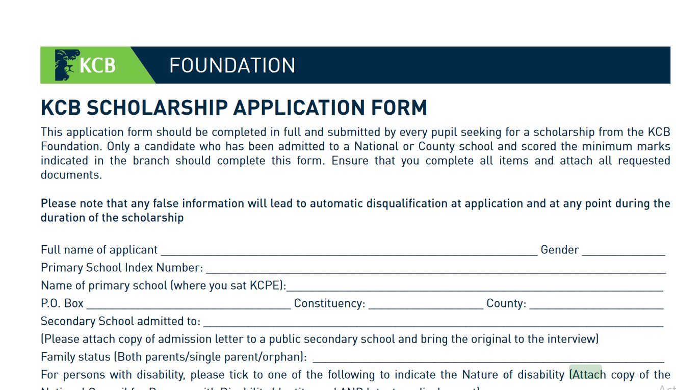 forms, Guide on how to apply for 2019 KCB Scholarship for Secondary School 2020 admissions