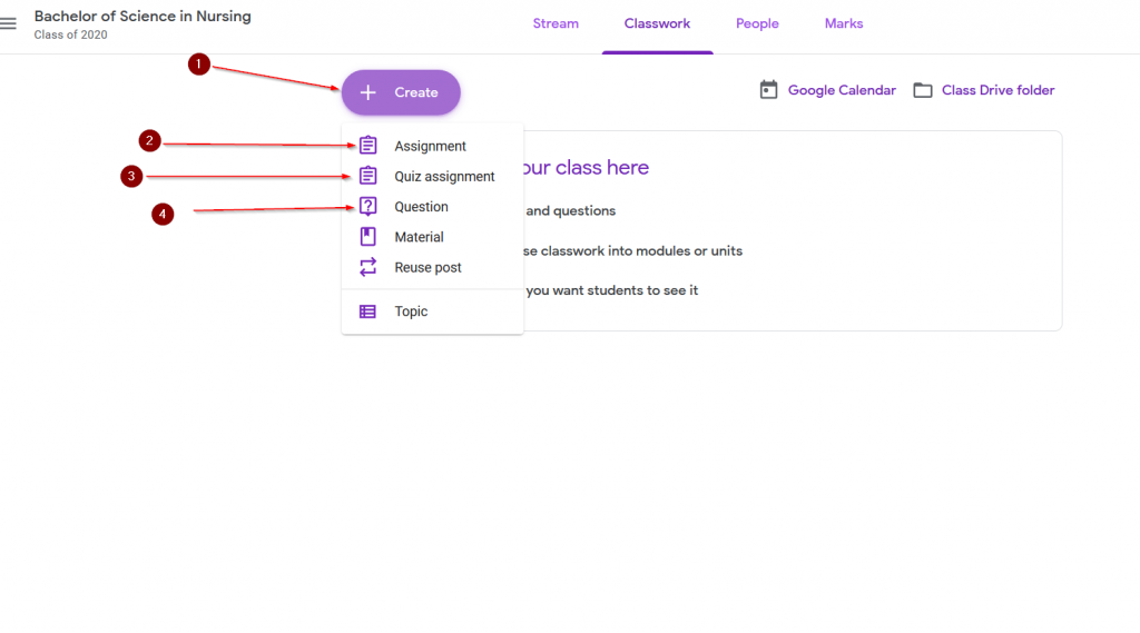 Creating assignment on Google classroom