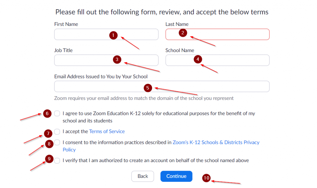 Fill Zoom Account school details