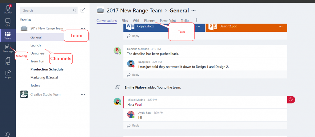 Sample Microsoft Teams Interface