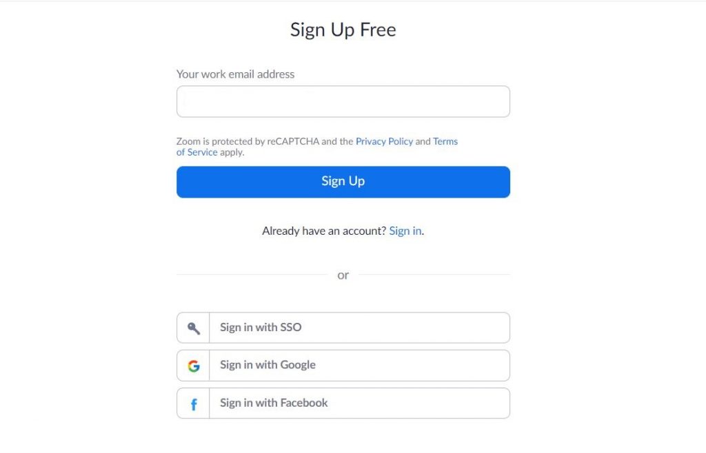 Sign Up with Email on Zoom for free