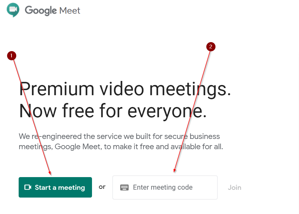 Start Meeting or Enter Meeting with code