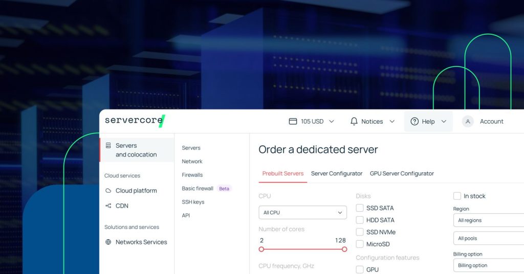 Servercore control panel