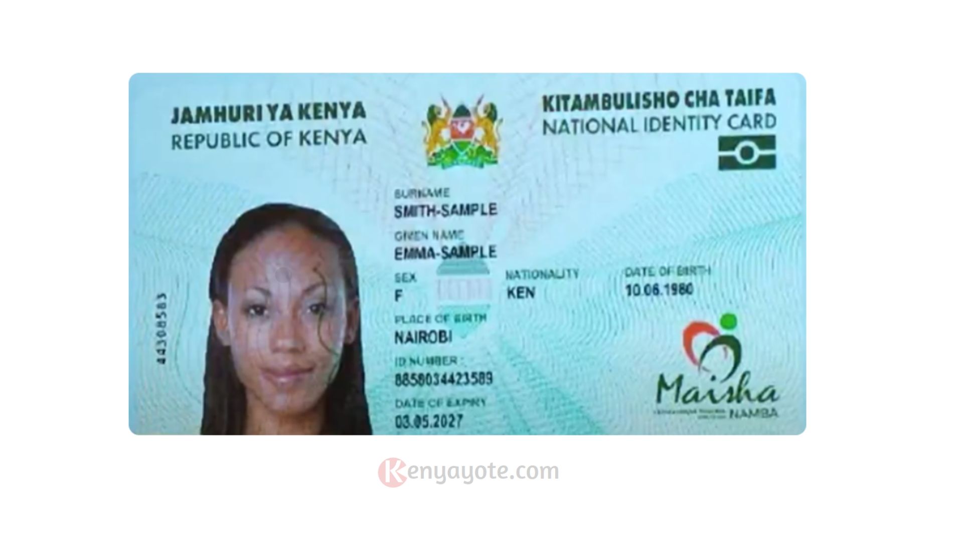 Maisha Namba Card sample and registration process