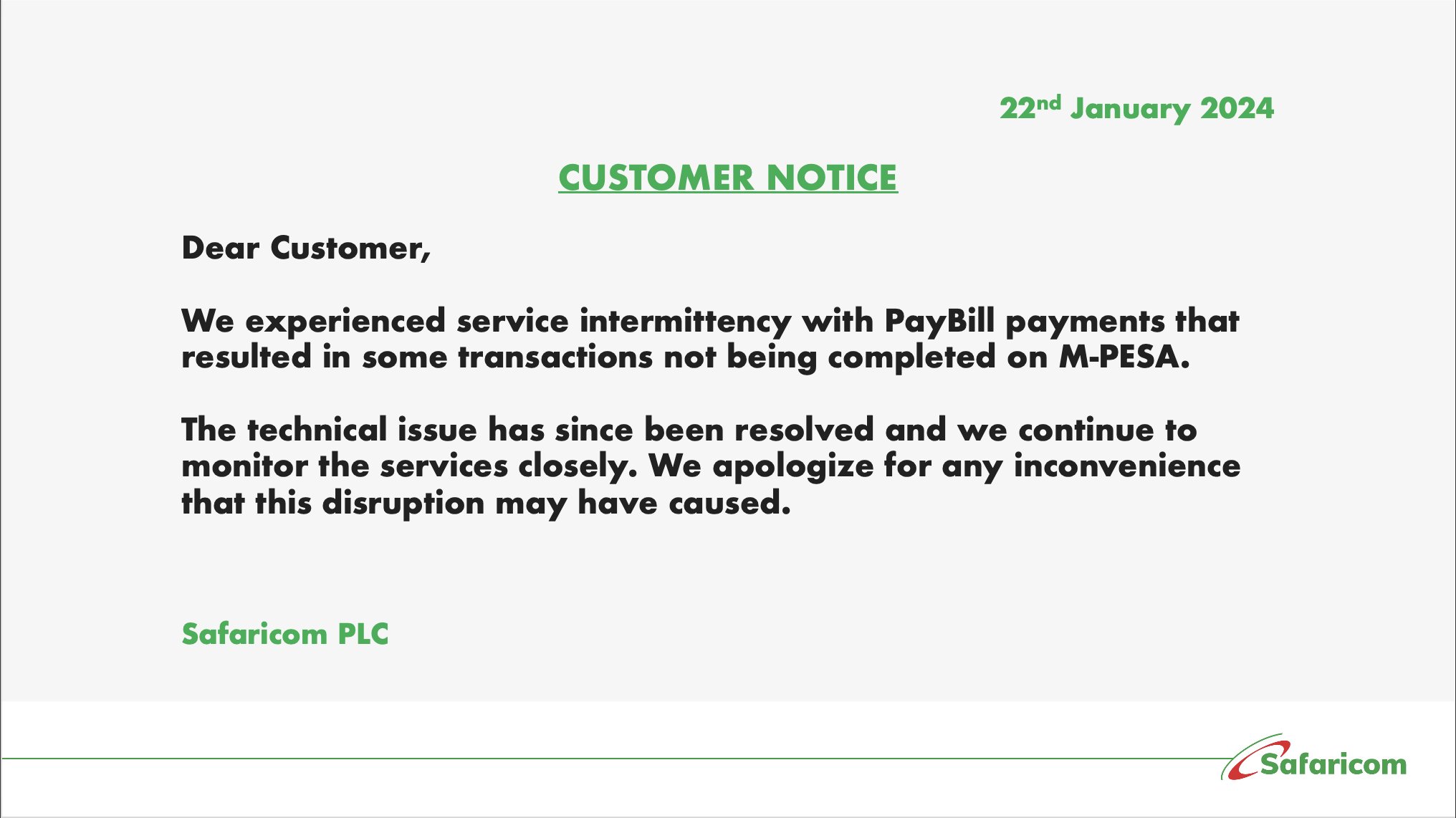 Mpesa January outage