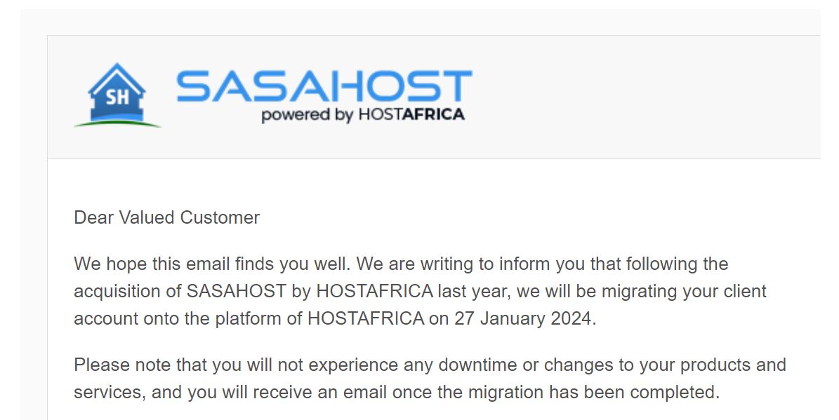 SASAHOST is now HOSTAFRICA after the acquisition