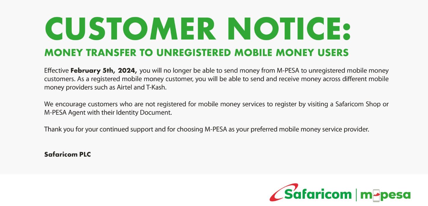 Safaricom, you cannot send money to unregistered mpesa number